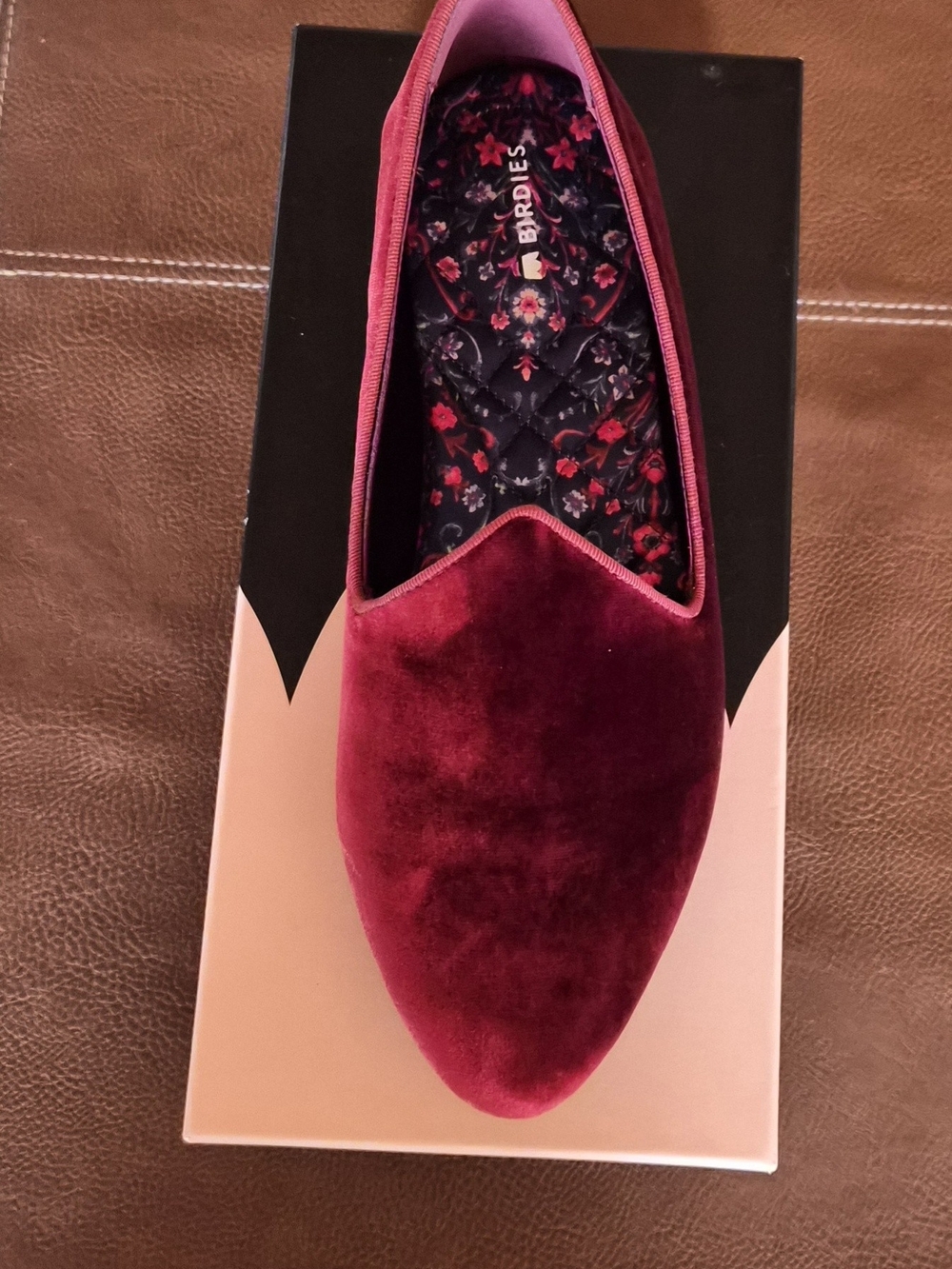 Birdies Burgundy Velvet Pointed Slip-On Loafer